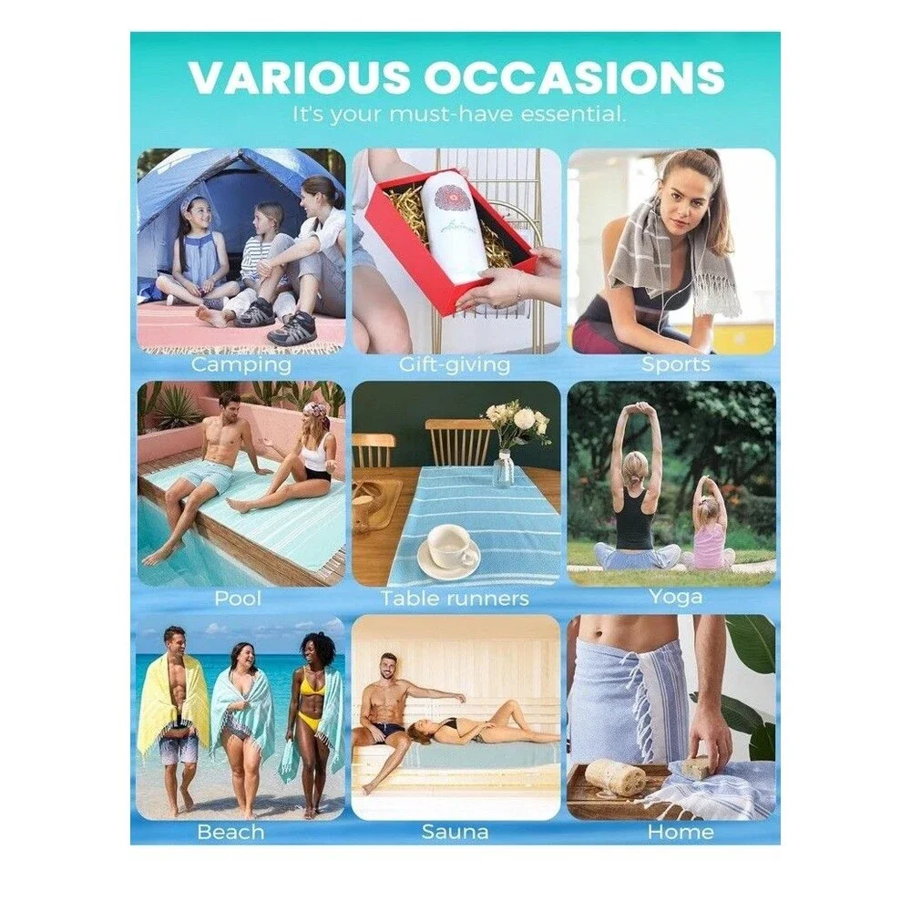 Turkish Beach Towels Vacation Essentials Quick Dry Sand Free Oversized Bath P...